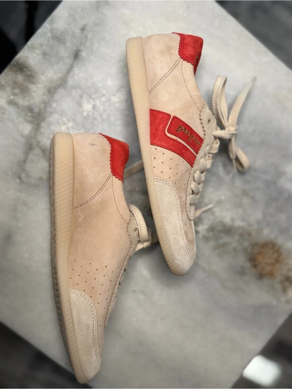 Paul Green Beige and Red Lace-Up Women's Sneaker